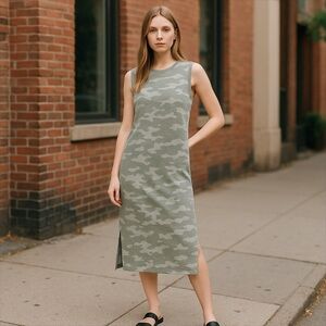 Universal Thread Midi Dress 100% Cotton Camouflage Green Sleeveless Midi…